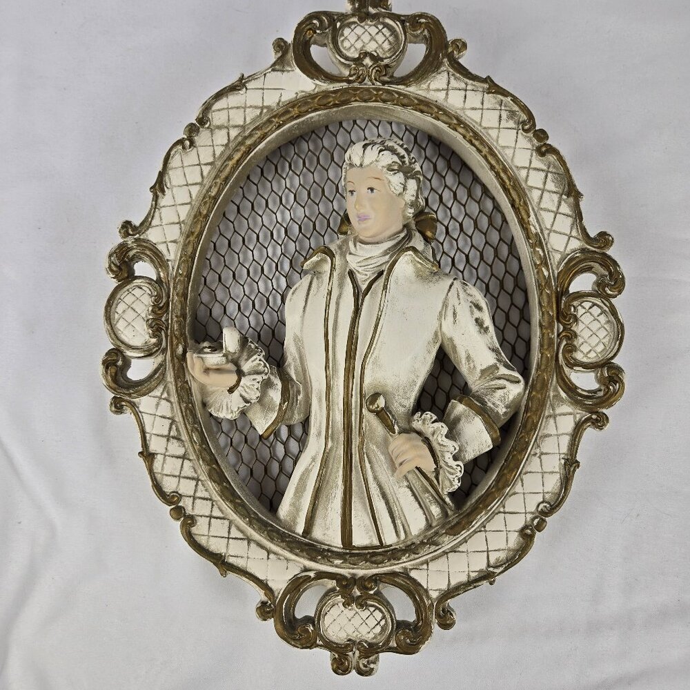 VTG Universal Statuary Co 1958 Chalkware Victorian Man Proposing Wall Hanging